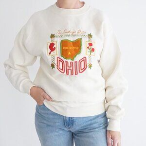 Vintage Bee Wear Cream Embroidered Ohio Buckeye State Crewneck Sweater M
